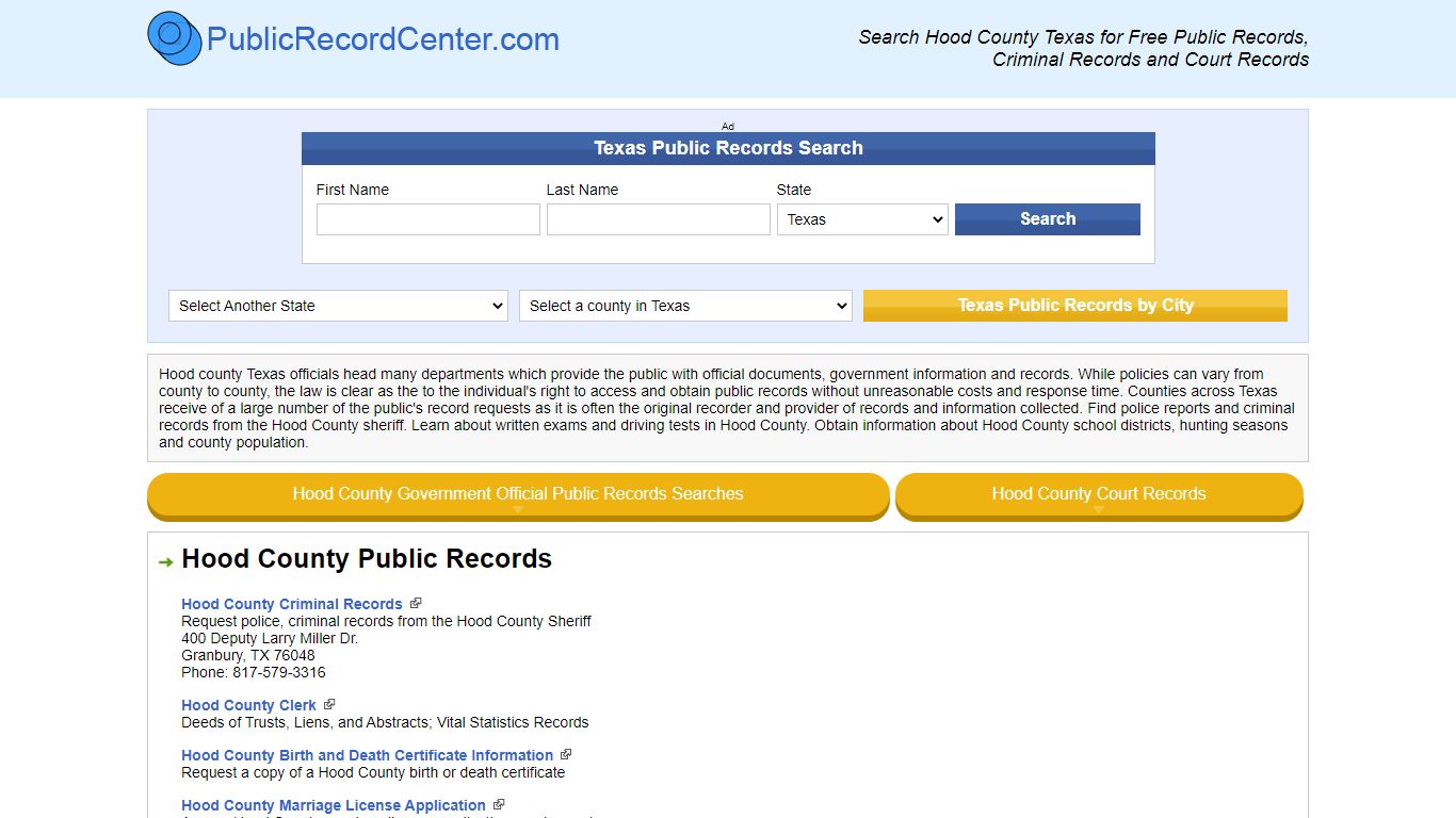 Hood County Texas Free Public Records - Court Records ...